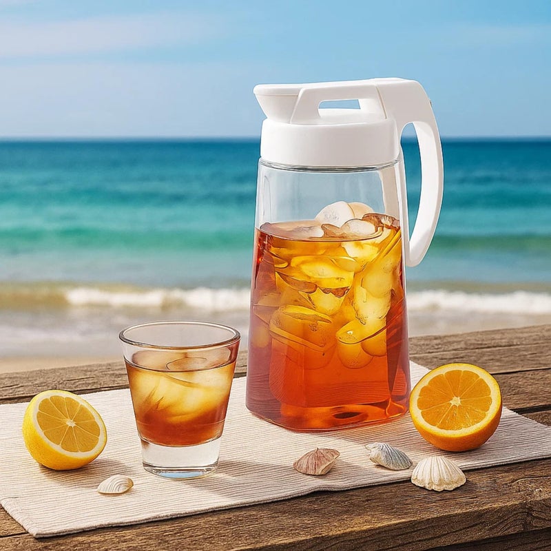 LUSTROWARE Airtight Water Pitcher 1.7QT (54oz) â€“ BPA-Free Heat-Resistant SAN Plastic Beverage Jug with One-Touch Lid, Fridge Door Friendly, Slim Space-Saving Design, Easy to Pour, Made in Japan - Image 3